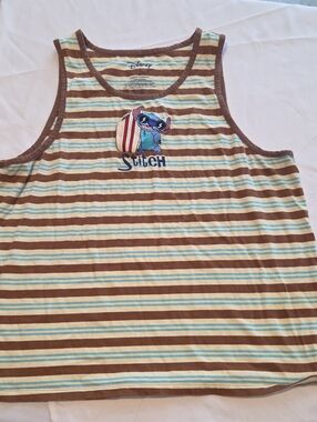 Disney Stitch Striped Tank Top - Brown, Cream & Blue